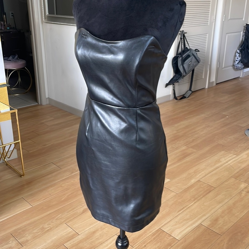 Forever 21 leather strapless dress with sweetheart neckline .
